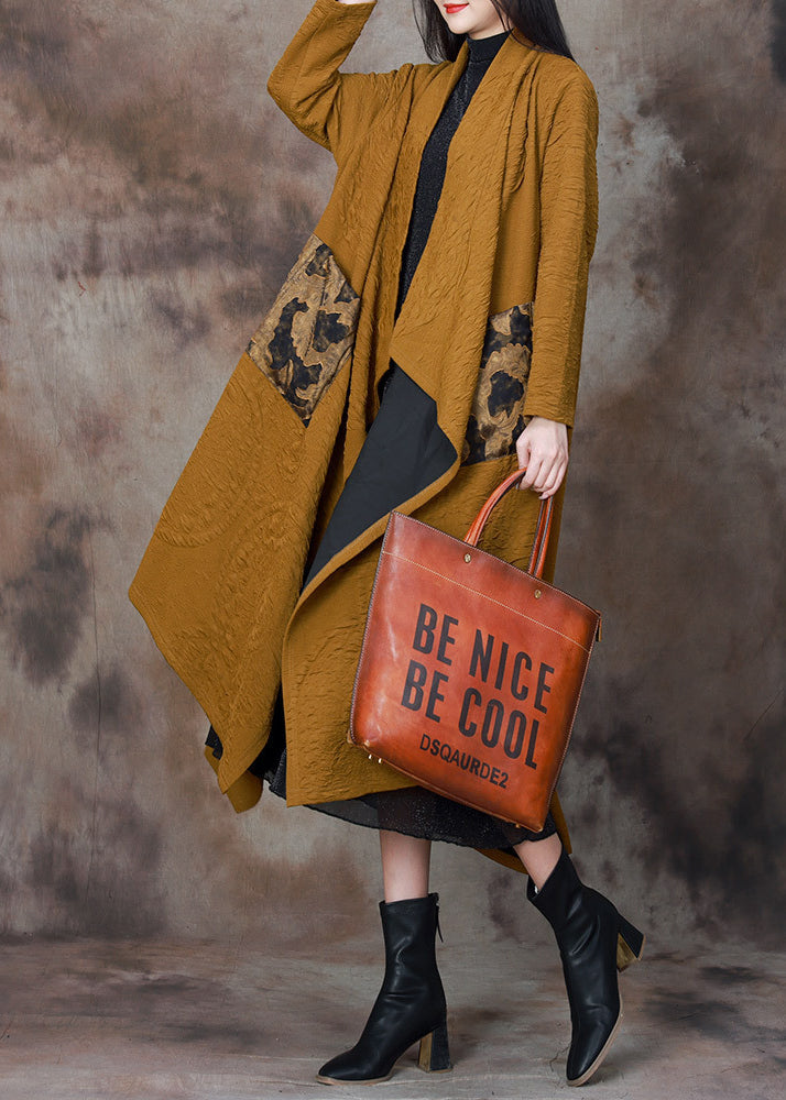 Yellow Asymmetrical Patchwork Cotton Loose Cardigan Spring