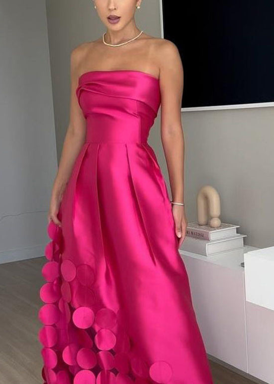 Rose Cold Shoulder Patchwork Strapless Silk Dress Sleeveless