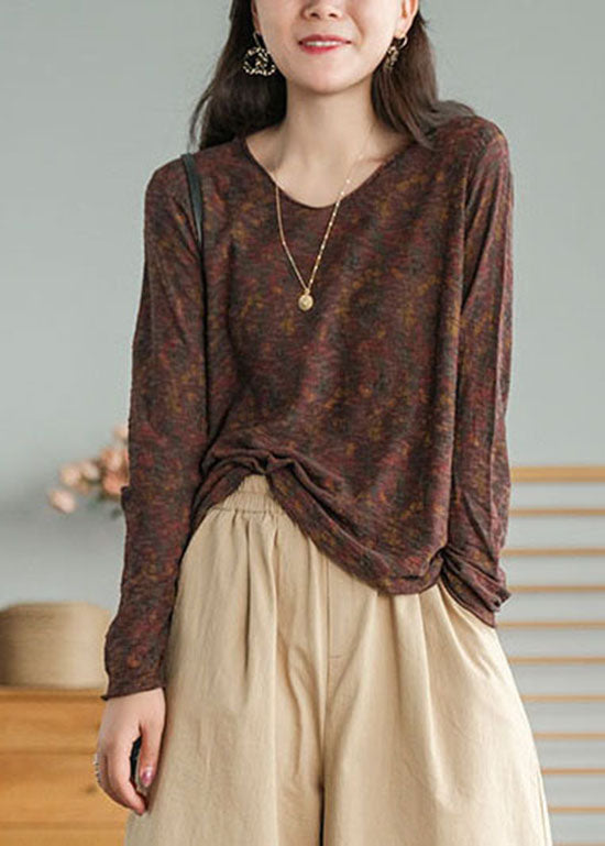 Chocolate V Neck Print Tops Spring