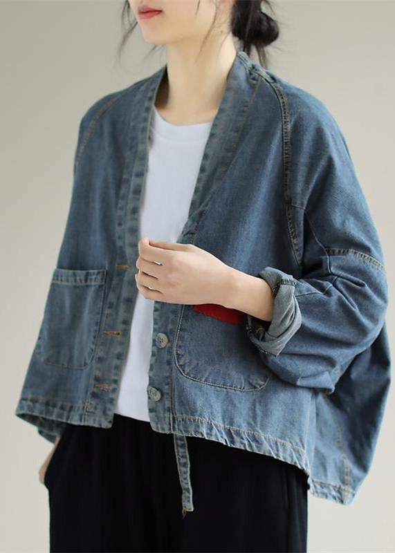 V Neck Button Down Spring Clothes Ideas Denim Blue Coats