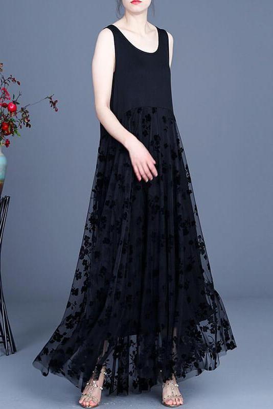 Lace Retro Stitching Maxi Pinafore Dress