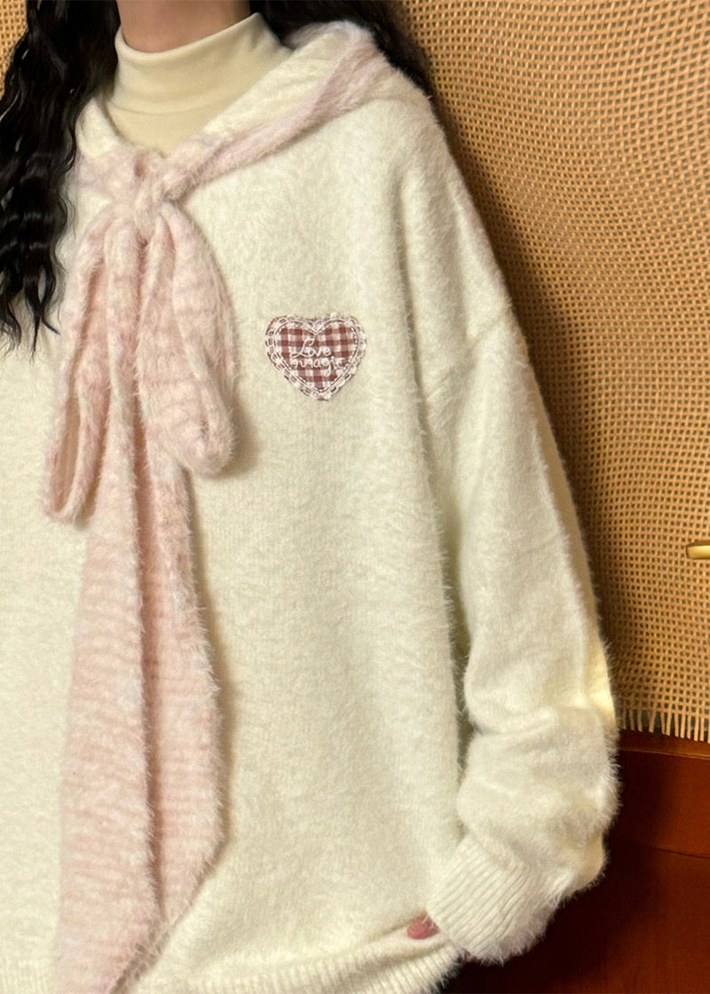Yellow Hooded Lace Up Patchwork Knit Sweater Spring