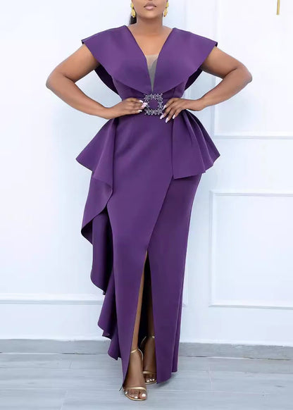 Purple Asymmetrical Wrinkled Cotton Dress Summer