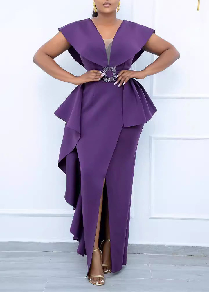 Purple Asymmetrical Wrinkled Cotton Dress Summer