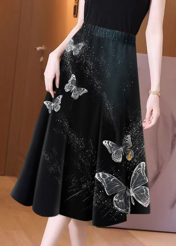 Black Small Butterfly High Waist Maxi Skirts Spring