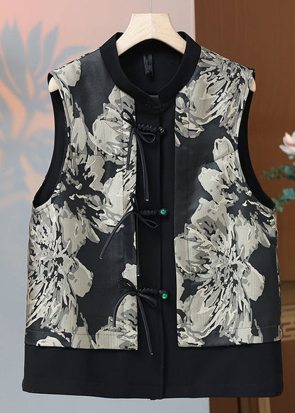Red O Neck Print Button Silk Waistcoat Sleeveless
