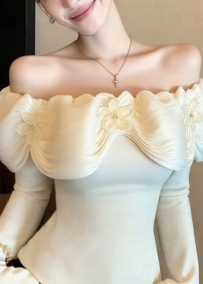 Organic White Cold Shoulder Cotton Blouses Spring