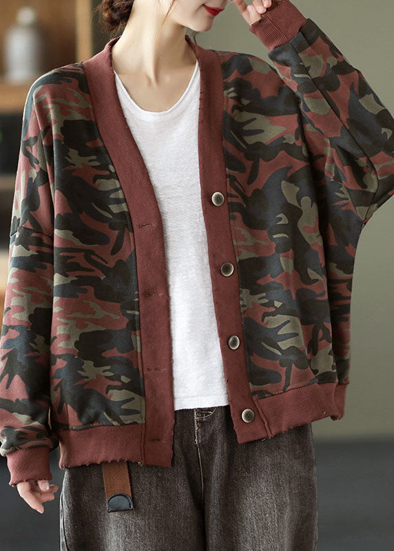 Yellow V Neck Pockets Button Print Fall Coats
