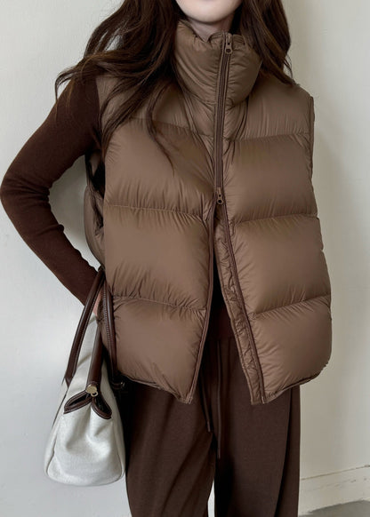 Coffee Stand Collar Zip Up Duck Down Waistcoat Sleeveless