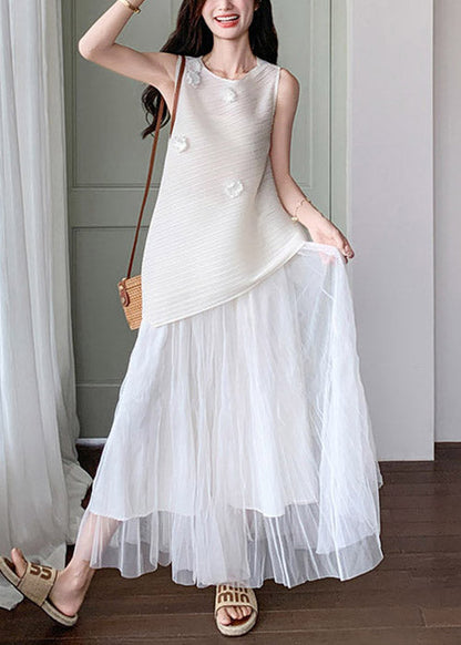White Tops and Tulle Skirts Two Pieces Set Sleeveless