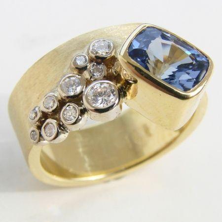 Golden Zirconia & Blue Glass Ring