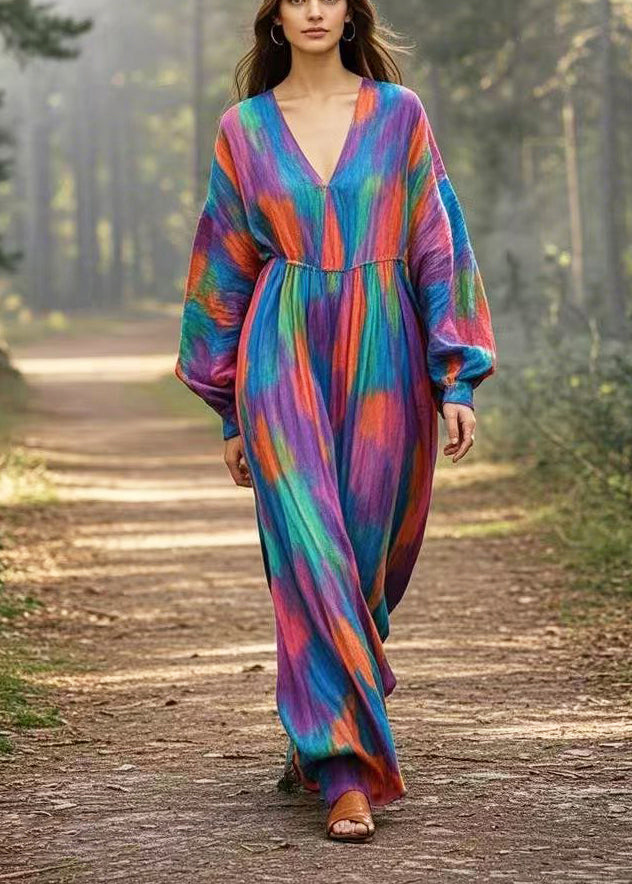 Navy Oversized Tie Dye Cotton Long Dress Spring
