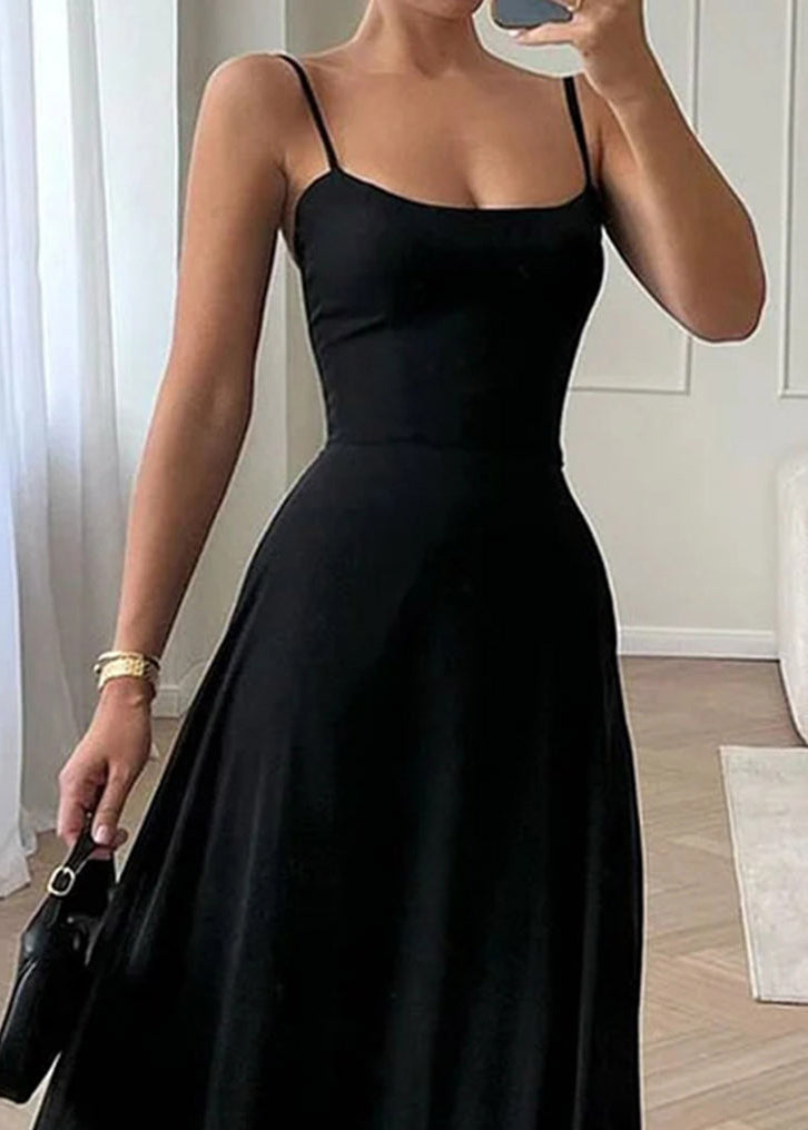 New Black Cold Shoulder Cotton Spaghetti Strap Dress Sleeveless