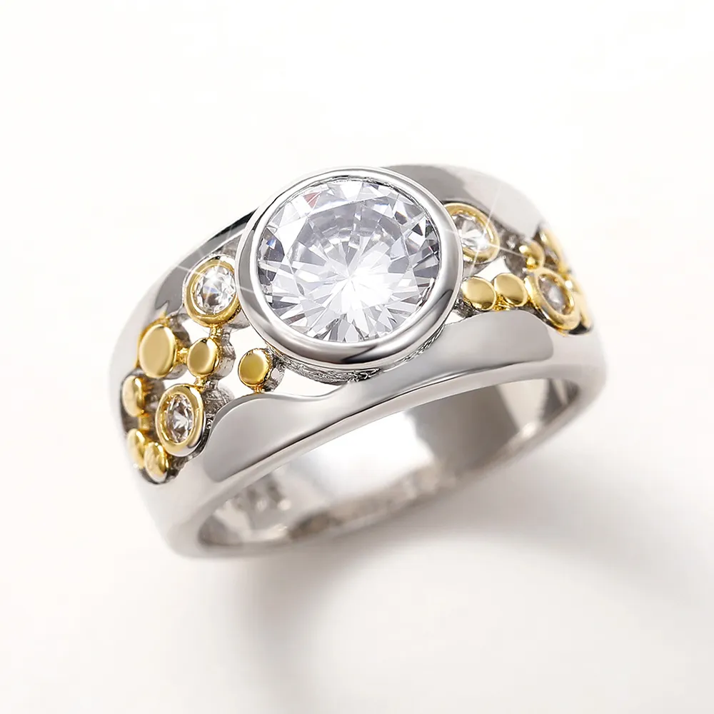 Inlaid Zirconia Gold & Silver Ring