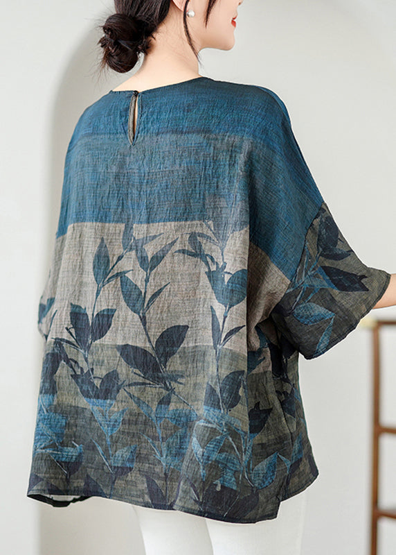 Handmade Colorblock O-neck Print Cozy Top Summer
