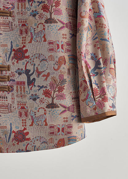 Khaki Print Chinese Button Cotton Jacket Fall