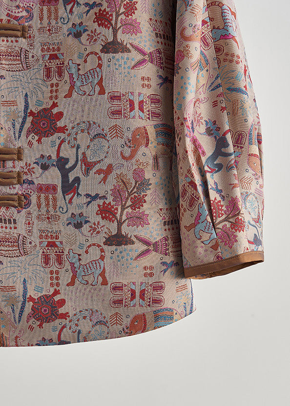 Khaki Print Chinese Button Cotton Jacket Fall