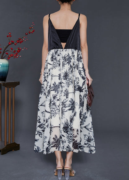 White Print Patchwork Chiffon Bustier Top Dress Summer
