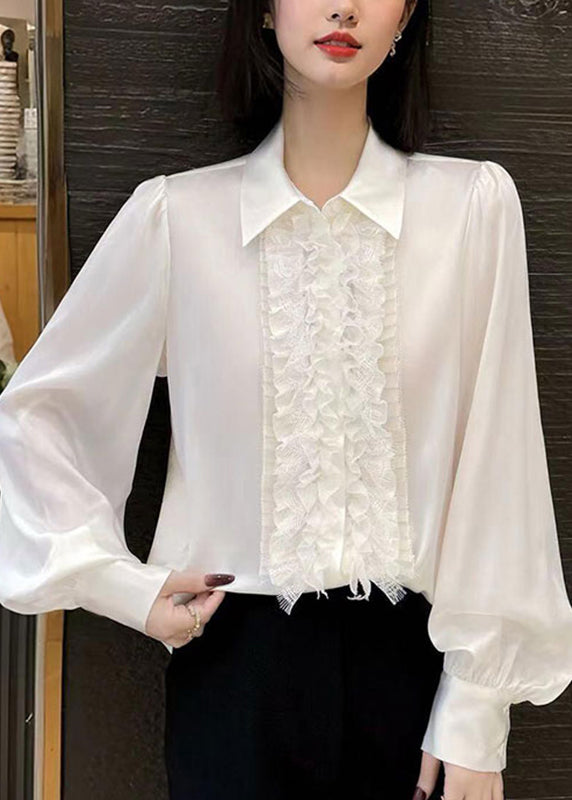 Pink Peter Pan Collar Silk Shirt Lantern Sleeve