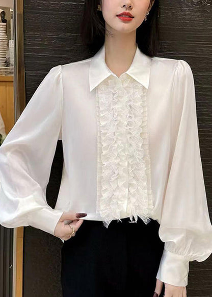 Pink Peter Pan Collar Silk Shirt Lantern Sleeve