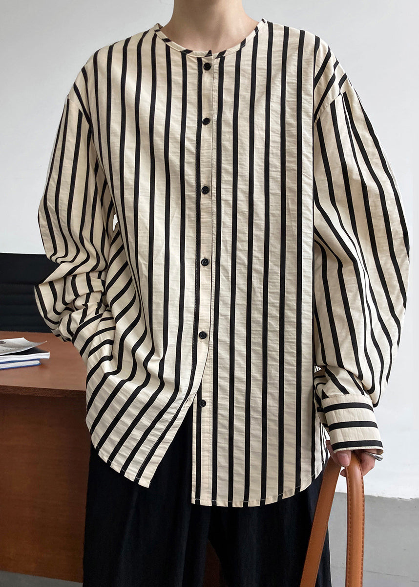 Apricot Striped Button Shirts Long Sleeve