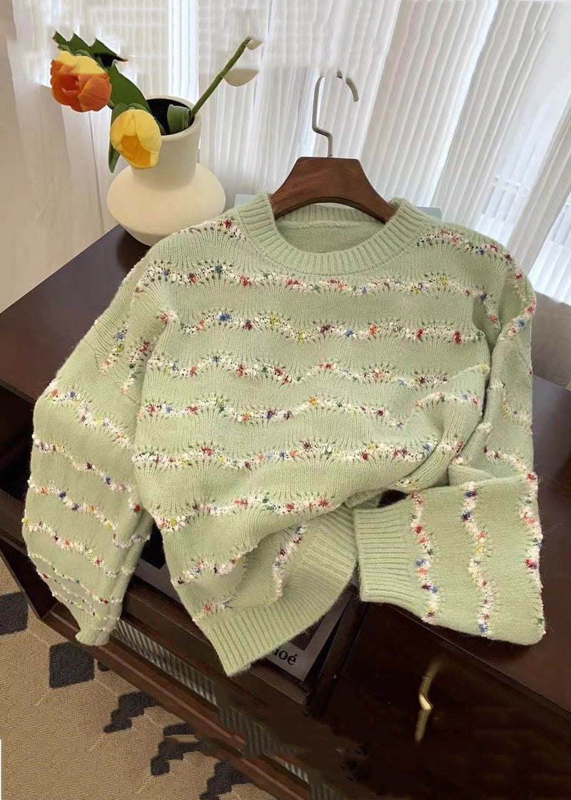 Loose Beige Striped Cozy Knit Sweaters O-neck Spring
