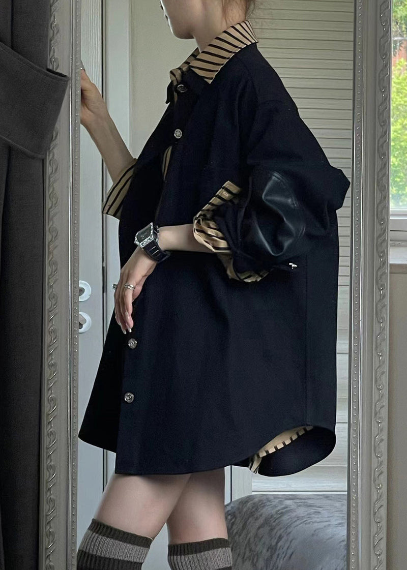Black Coats and Striped Shirts Two Piece Set Spring