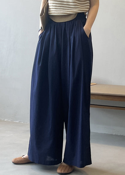 Yellow Pockets Cotton Wide Leg Pants Summer