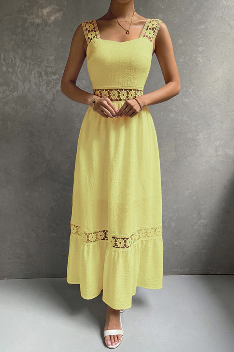 Jacquard Hollow Out Tiered Midi Dress