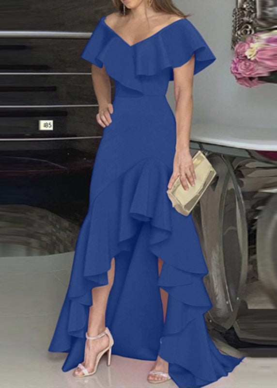 Classy Rose Ruffled Asymmetrical Patchwork Cotton Dress Summer