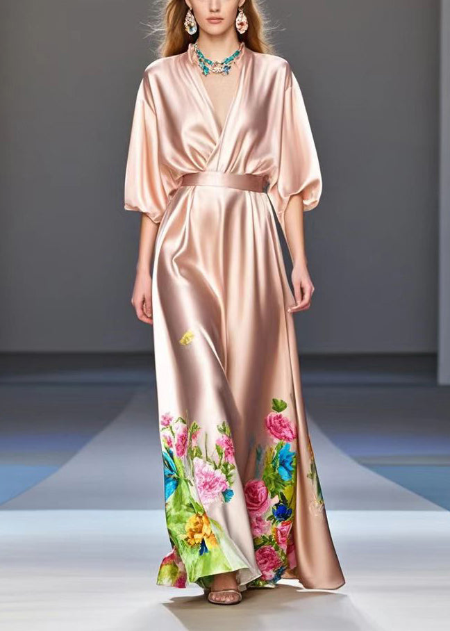 Diy Nude Cinched Print Silk Robe Dresses Summer