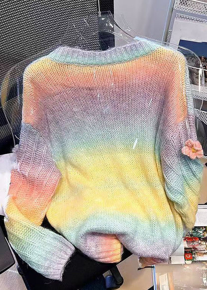Orange Gradient Color Hollow Out Knit Sweaters Spring