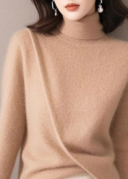 Organic Light Camel Asymmetrical Cotton Knit Sweaters Sprin