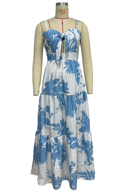Print With Bow V Neck Printed Dresses