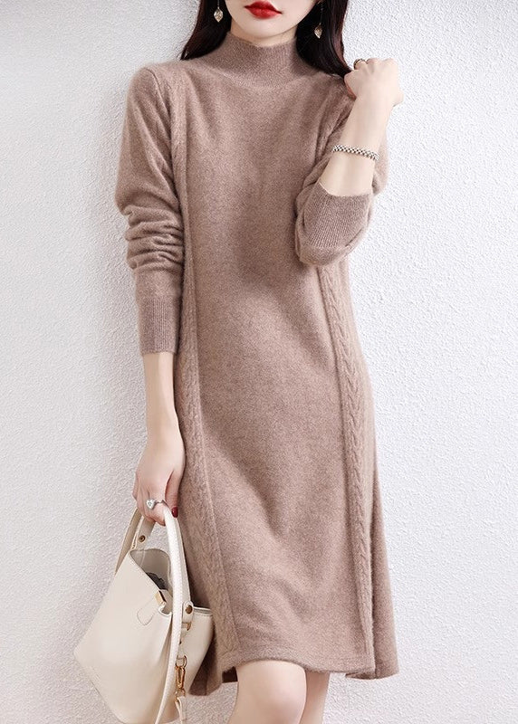 Navy Turtleneck Wool Knit Sweater Dress Fall