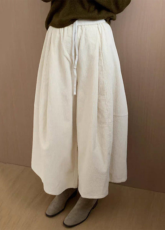 Apricot Corduroy Wide Leg Pants Drawstring