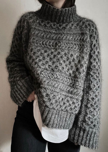 Dark Gray Turtleneck Patchwork Wool Knit Sweater Fall