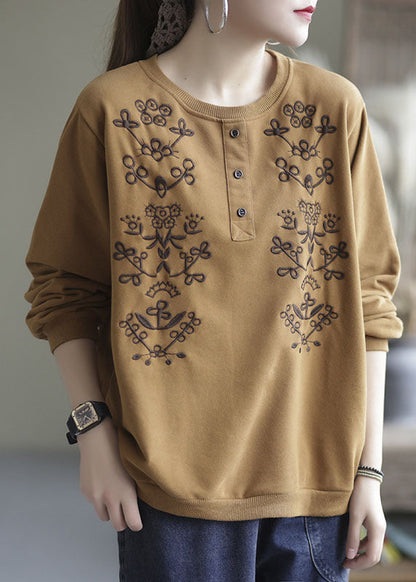 Diy Yellow Embroidered Cotton Tops Spring