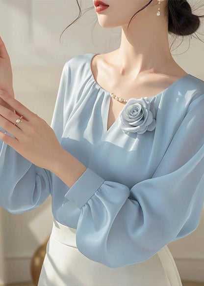 Stylish Blue Chiffon Shirt Fall