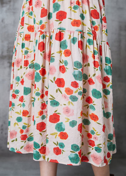Apricot Print Cotton Beach Dress Summer