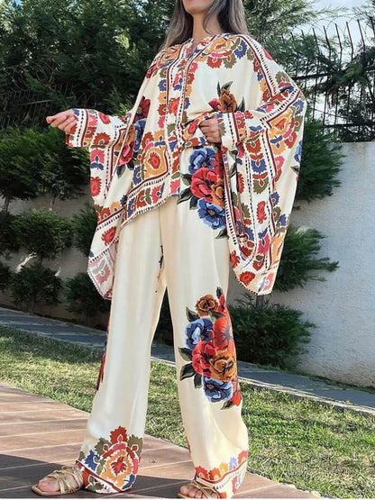 Fun Unique Printed Button Up Oversized Blouse