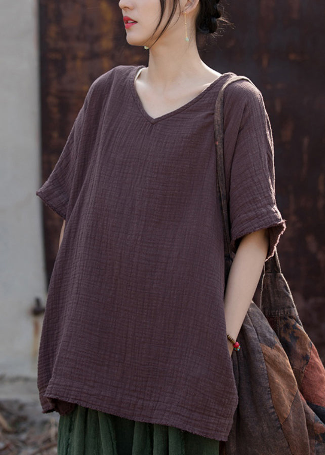 Organic Linen V Neck Cotton T Shirt Summer