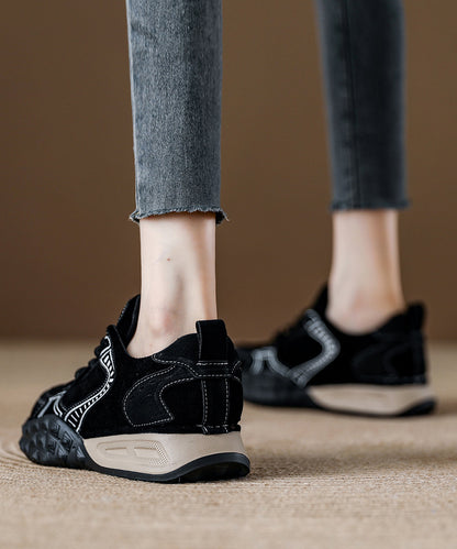 Camel Suede Flat Shoes Splicing Lace Up