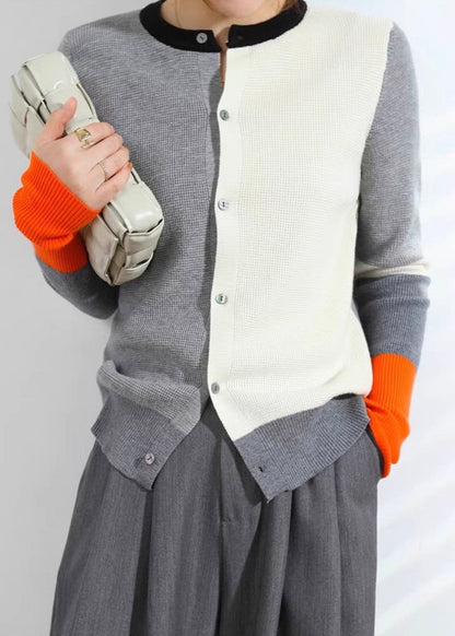 Grey Asymmetrical Button Knit Cardigans Fall