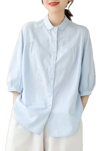 Simple White Oversized Cotton Blouse Tops Bracelet Sleeve