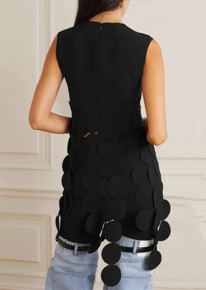French Black O-neck Patchwork Planchet T Shirts Summer