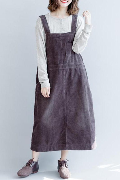 Loose Corduroy Strap Dresses Fall Outfits