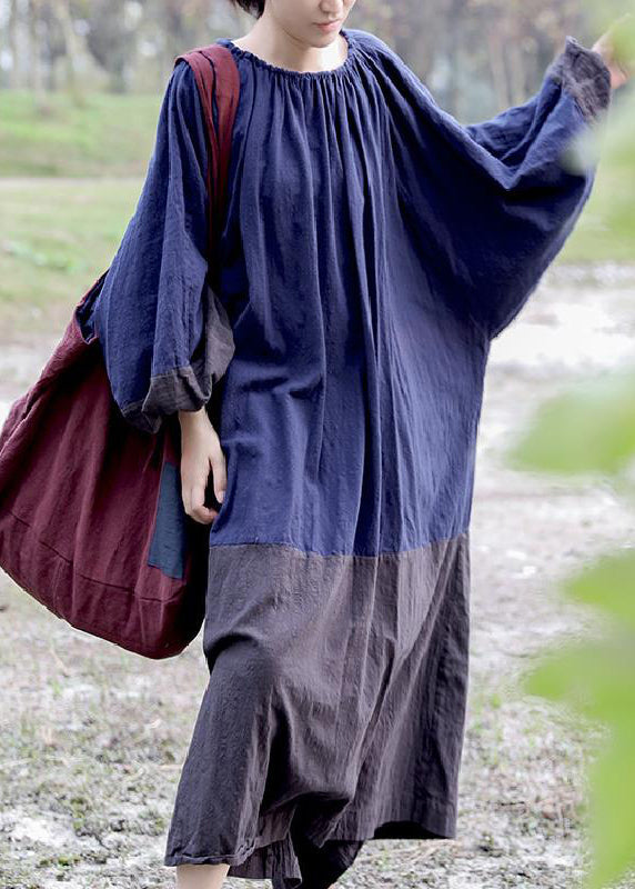 Gradient Color Colorblock O-neck Patchwork Long Dresses Spring