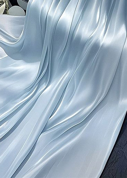 Simple Blue Wrinkled Elastic Waist Silk Skirt Summer