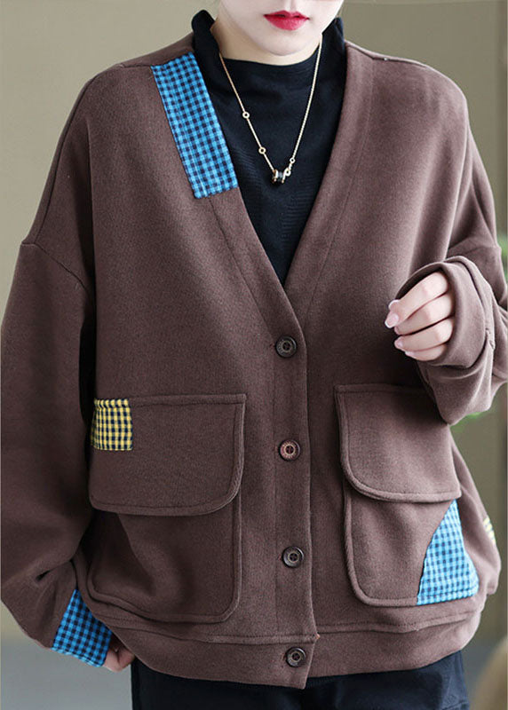 Red Loose Pockets Button Fall Long Sleeve Coat